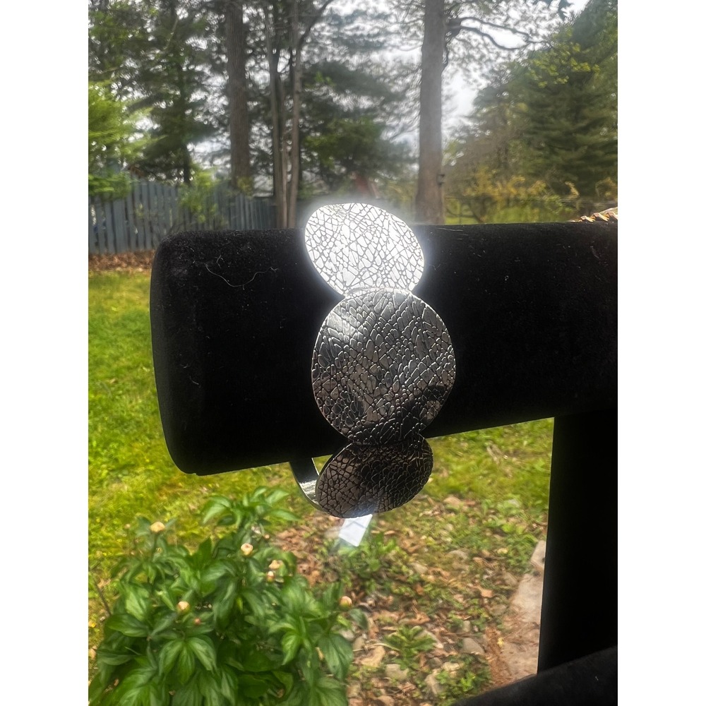 Brutalist‎ Style Silver Tone Triple Disc Statement Cuff Bracelet